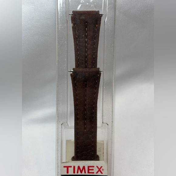 Timex Brown Leather Water Resistant Watch Band 14mm plastic box 2 pieces NOS - Picture 3 of 9